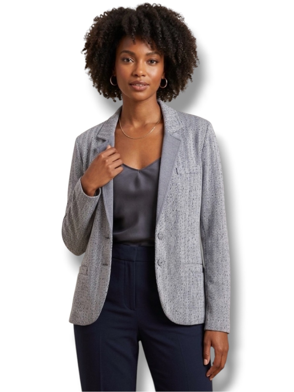 Anthropologie TART Collections Chevron Knit Blazer Jacket Medium Gray Blue Gray
